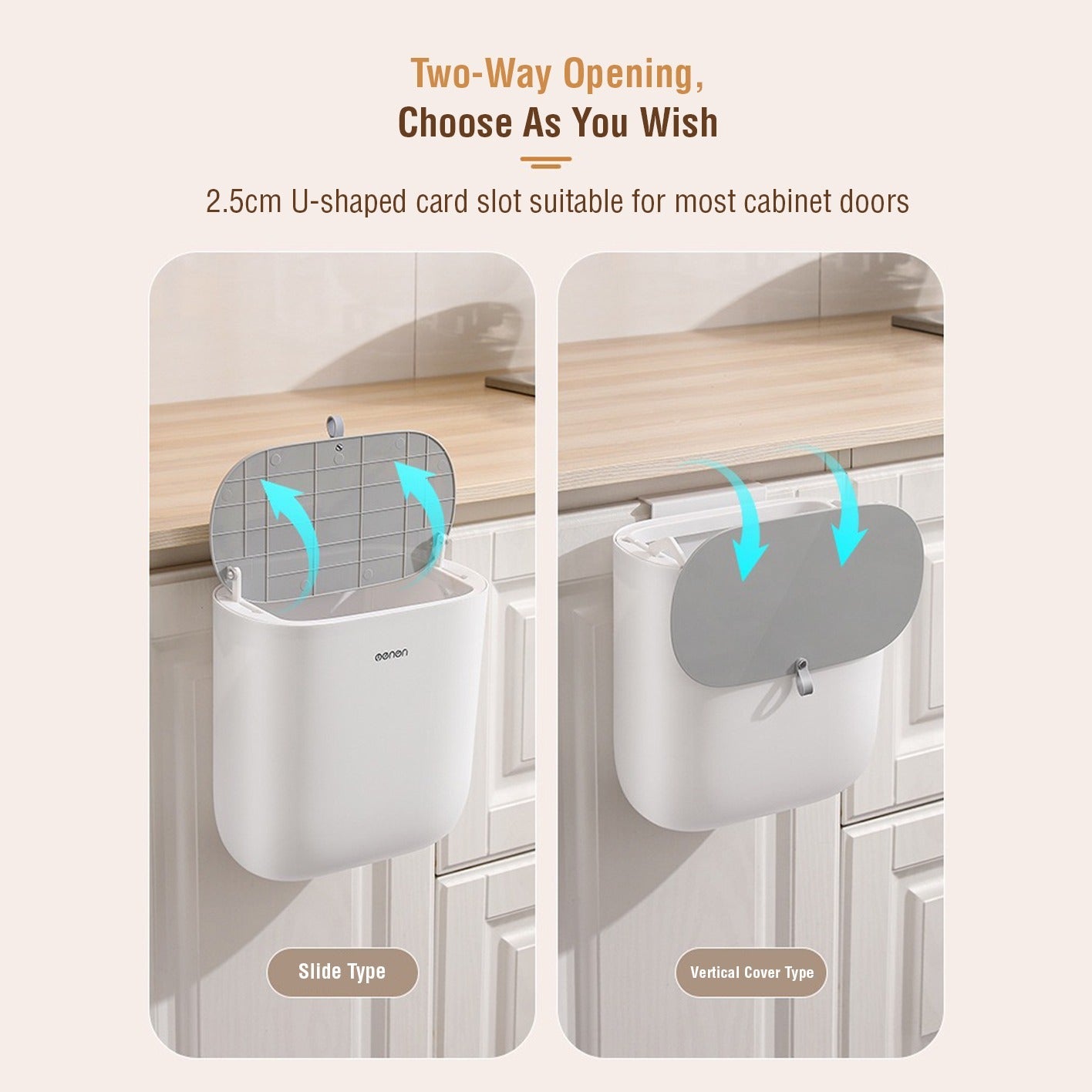 Two Way Opening Of Kitchen Garbage Bin.