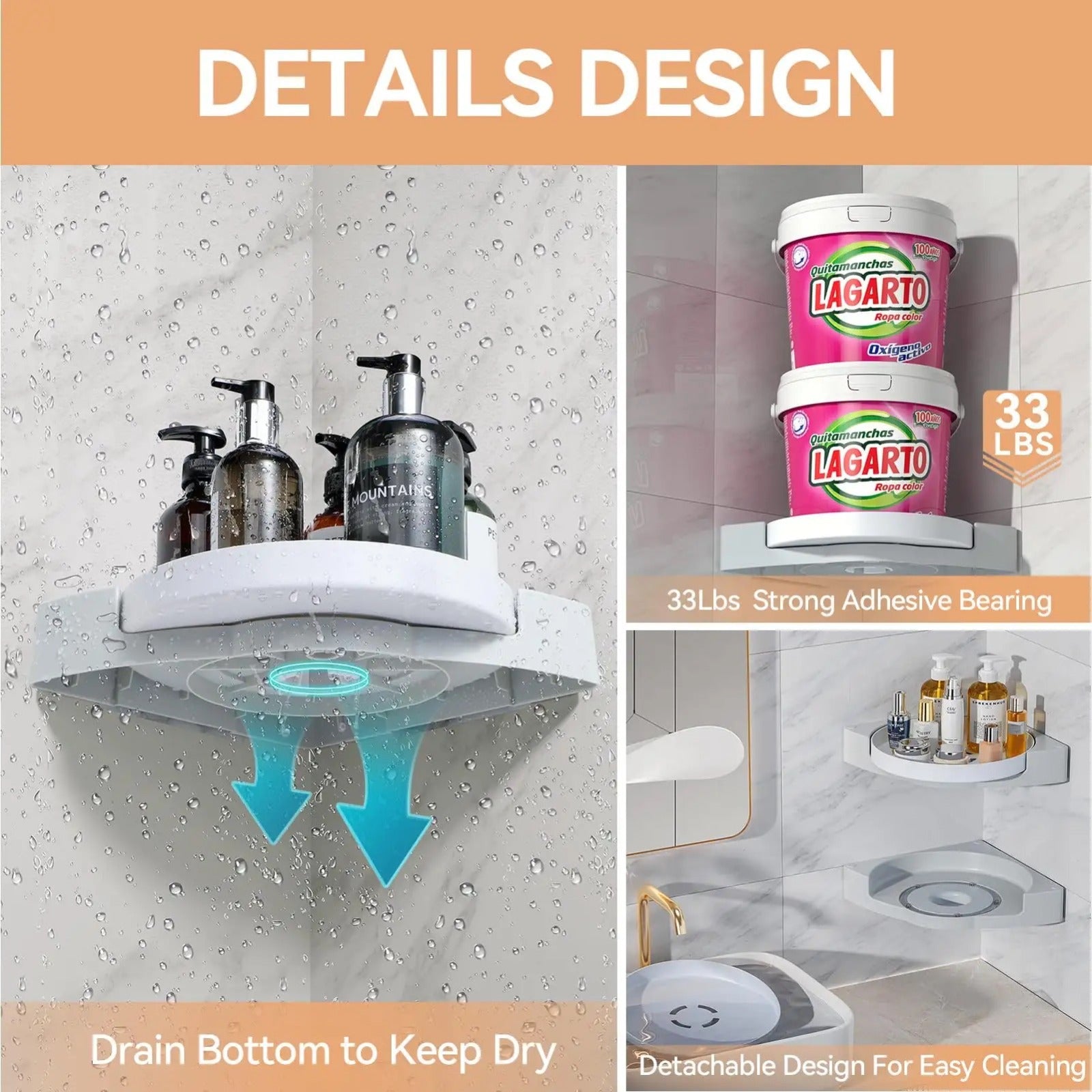 360° Rotatable Washroom and Kitchen Corner Rack with features