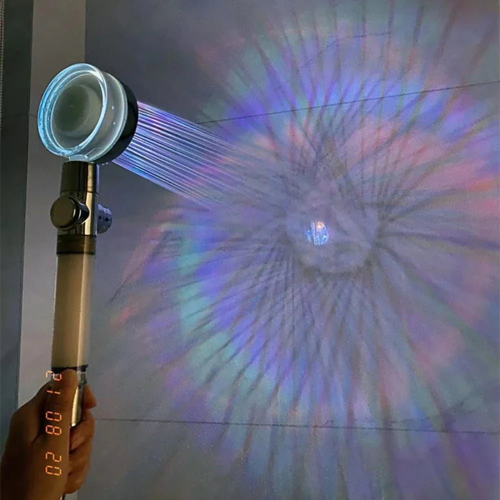 Someone using a 7 Color Handheld LED Shower Head Turbo Propeller Water Saving High-Pressure Shower Head