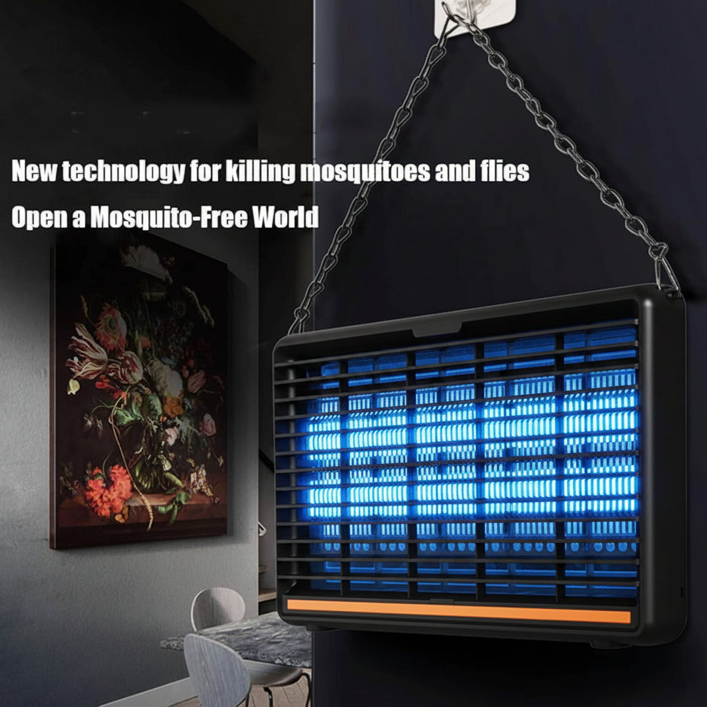 12W LED Mosquito Killer Lamp with text on a wall-mounted setup