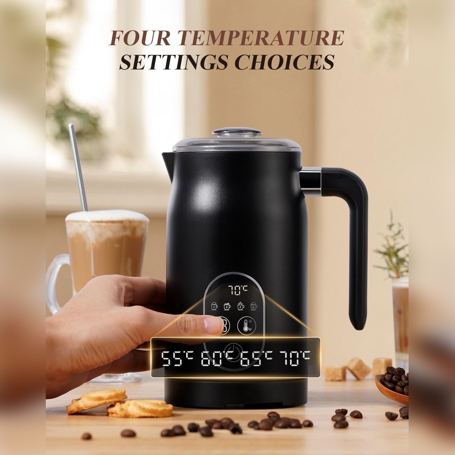 LEPRESSO Four Froth Milk Frother, Temperature Control Hot & Cold Foam Maker