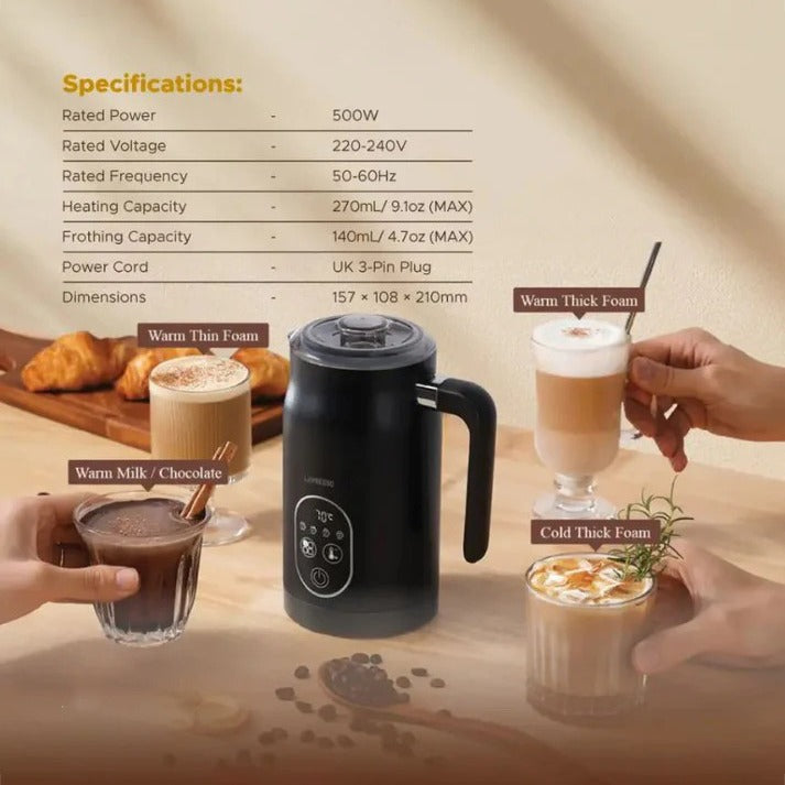 LEPRESSO Four Froth Milk Frother, Temperature Control Hot & Cold Foam Maker