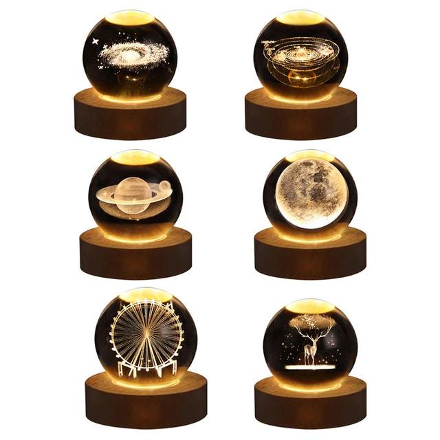 3D Glowing Galaxy Lamp with Wood Base.