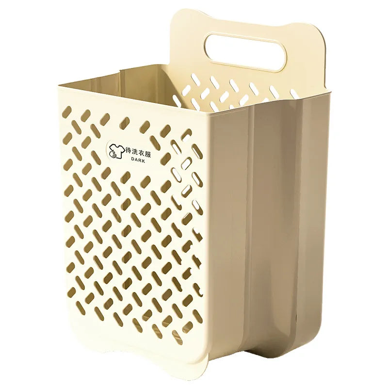 Collapsible Wall Mount Laundry Basket in full beige color