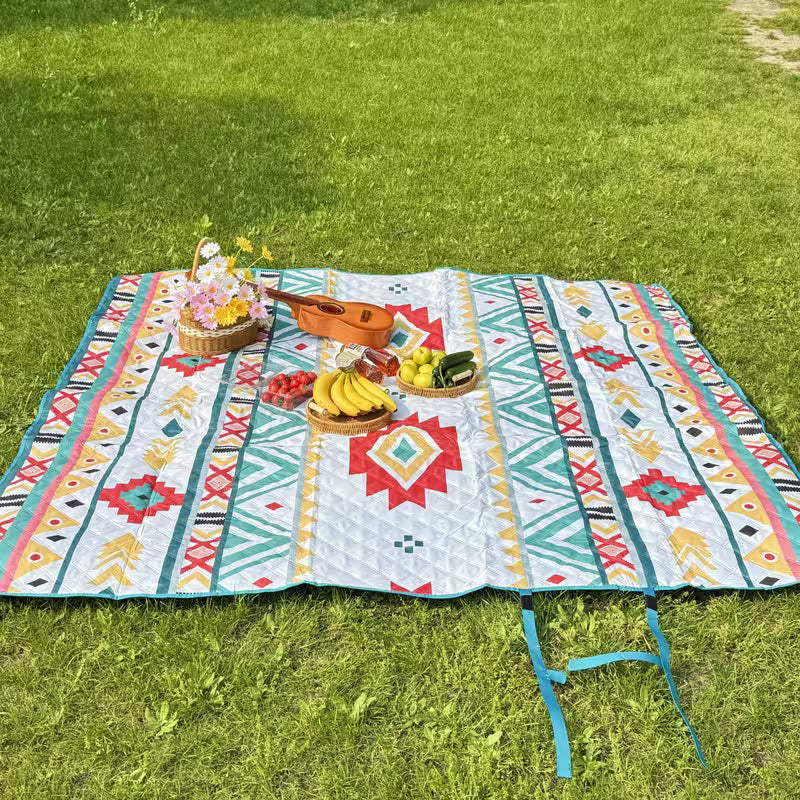 Large Waterproof Foldable Picnic Mat on grass with food items