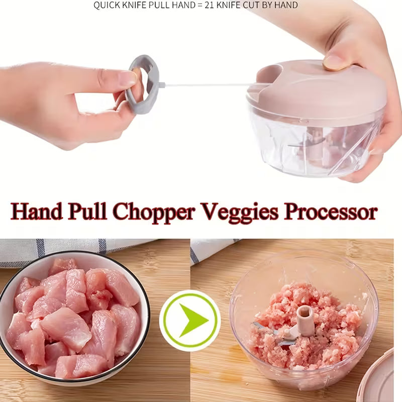 Manual Food Chopper, Multi-Functional Hand Cutter, Pull String Food Processor