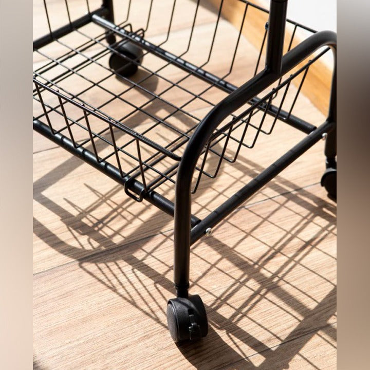 Mobile Side Table with Storage Basket on a wooden floor