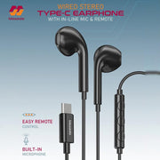 Moxedo Wired Stereo Type- C Earphone in Black Color.