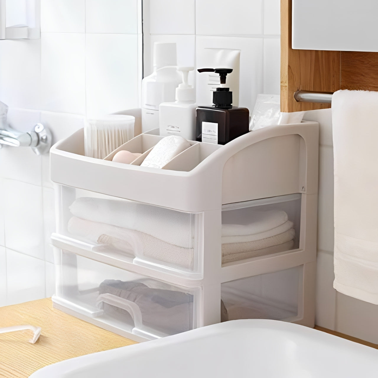 Multi-Compartment Makeup Organizer, Desktop Cosmetic & Accessories Storage Box
