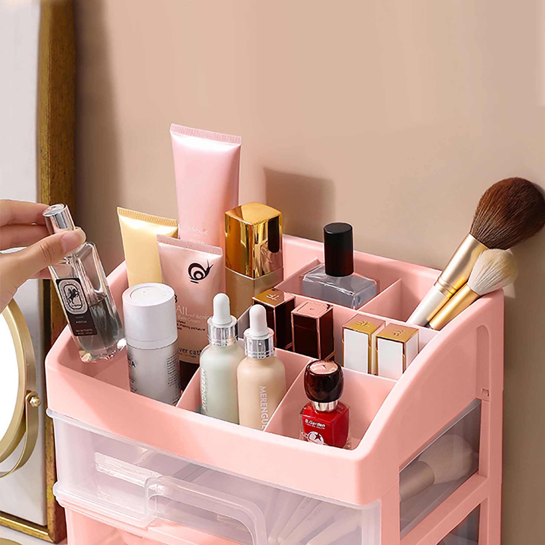 Multi-Compartment Makeup Organizer, Desktop Cosmetic & Accessories Storage Box