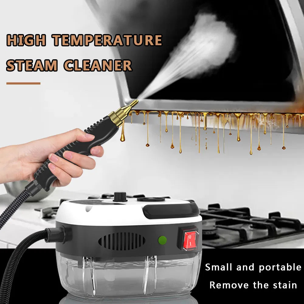 A Person is cleaning kitchen using Multi-Function Steam Cleaner.