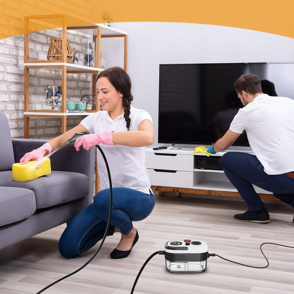 People are cleaning Home Furnitures using Multi-Function Steam Cleaner