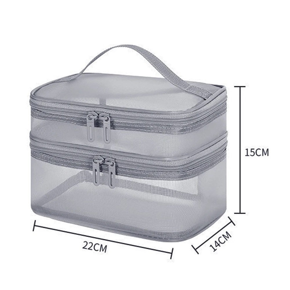 Double Layer Mesh Cosmetic Bag with its size