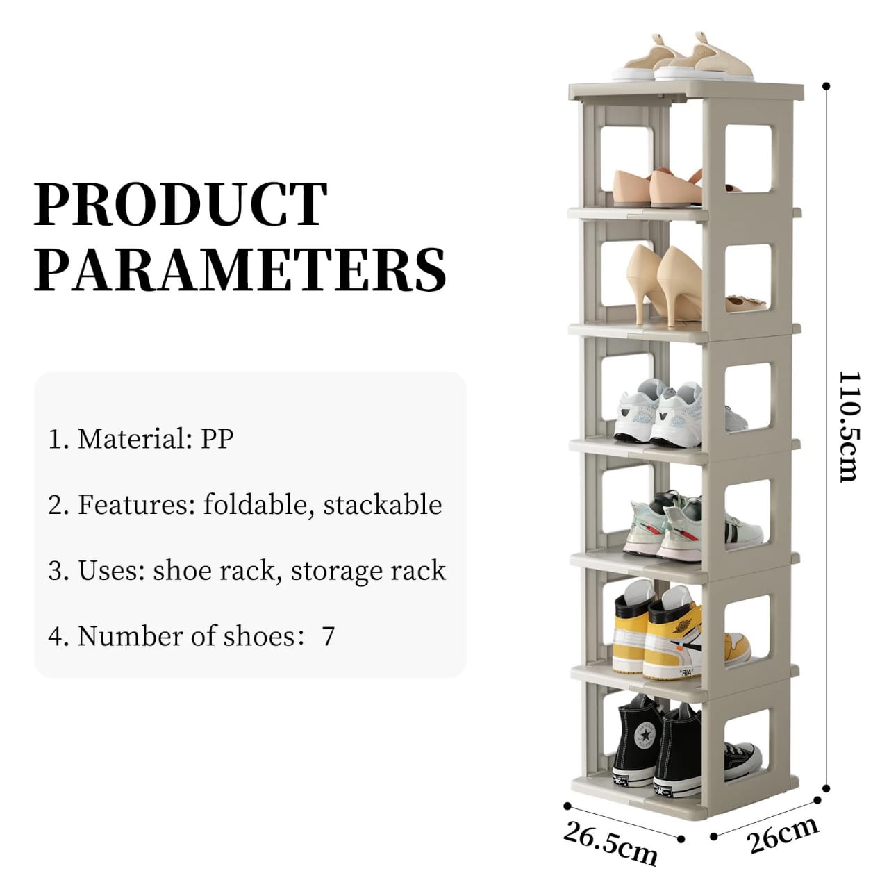 Shoes are Arranged on a Multi-layer Foldable Shoe Rack Shelf.