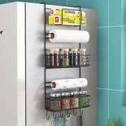 Multi-layer Refrigerator Side Rack is Hanged On the Refrigerator Having Kitchen Essentials.