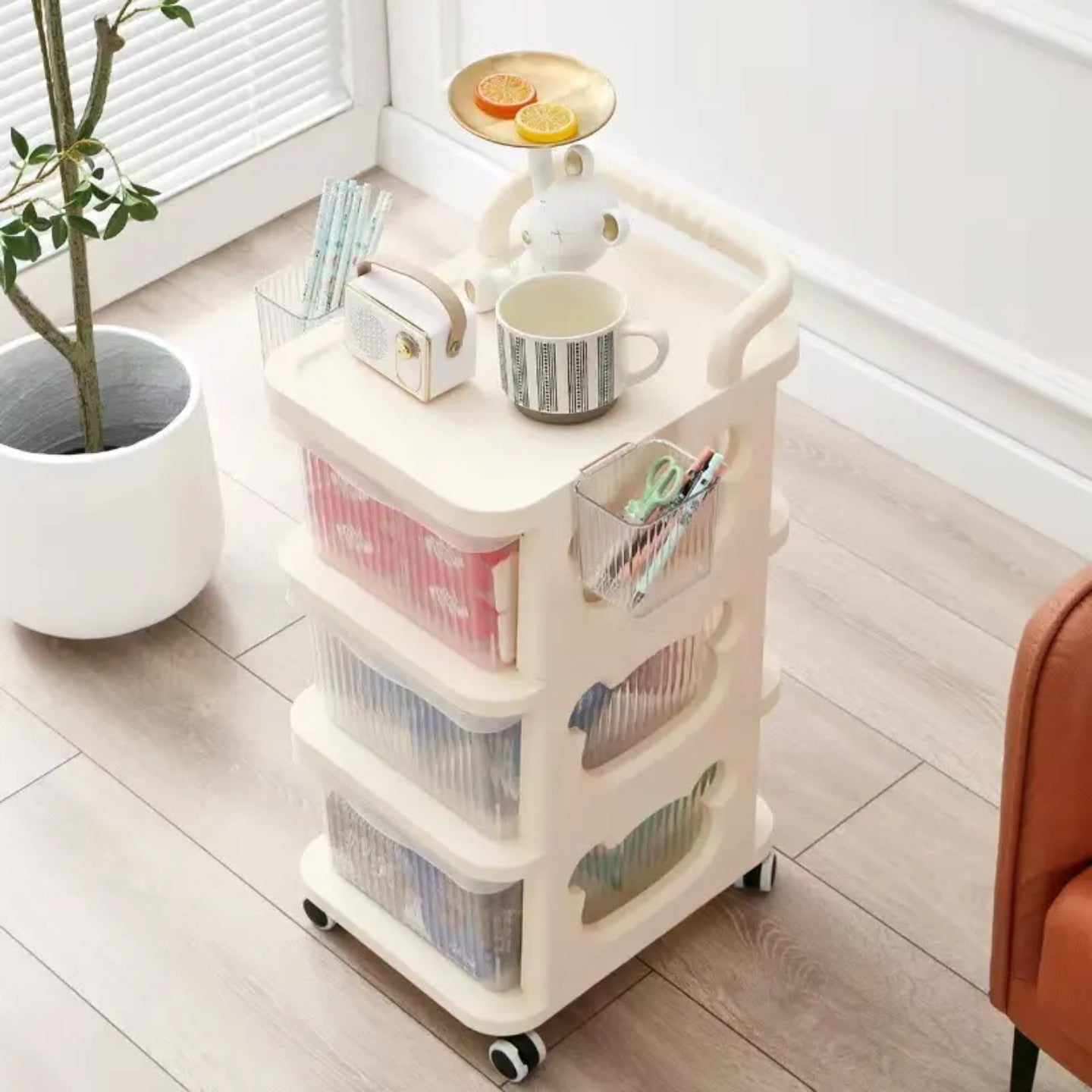  Multifunctional Storage Trolley Rack Organized with Different Items.