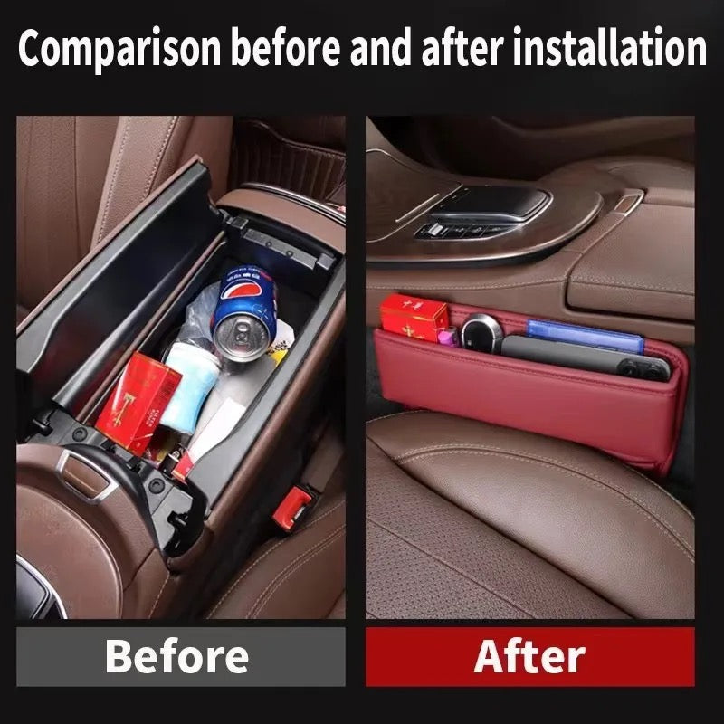 comparing with using and with out using of Car Seat Gap Storage Box Organizer