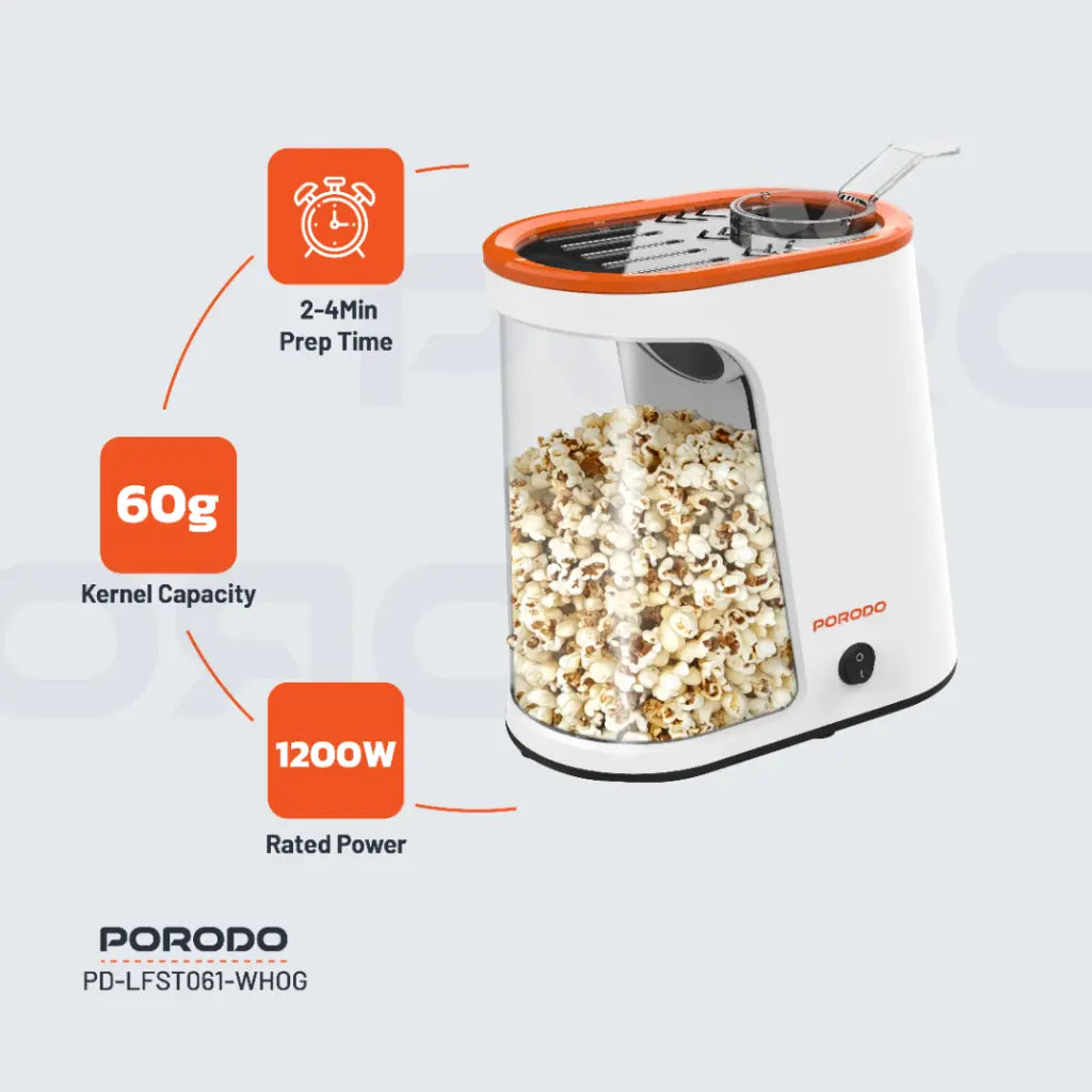 Porodo Air-Popped Popcorn Maker with Popcorn in Making.