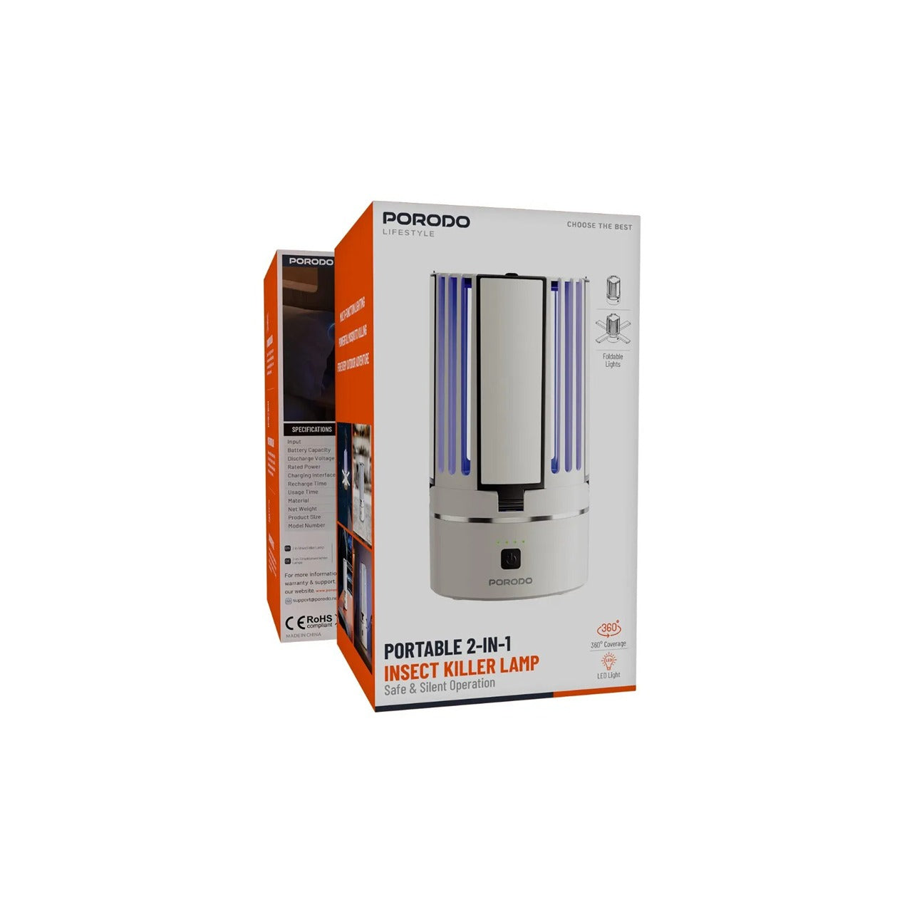 PORODO Portable 2-In-1 Insect Killer Lamp, UV Mosquito Killer with LED Light - PDLS638