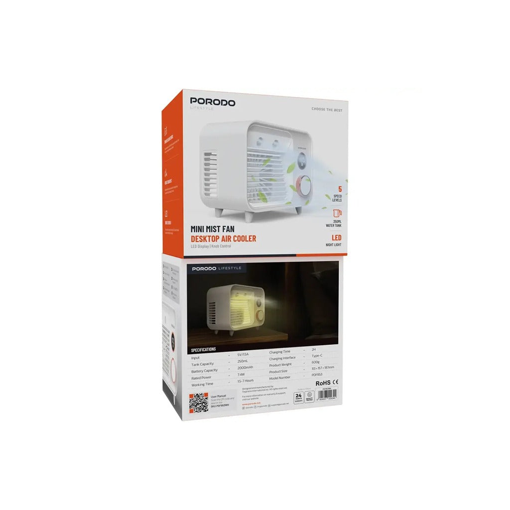 PORODO Mini Mist Fan Desktop Air Cooler, Rechargeable Cooling Fan - PDF853