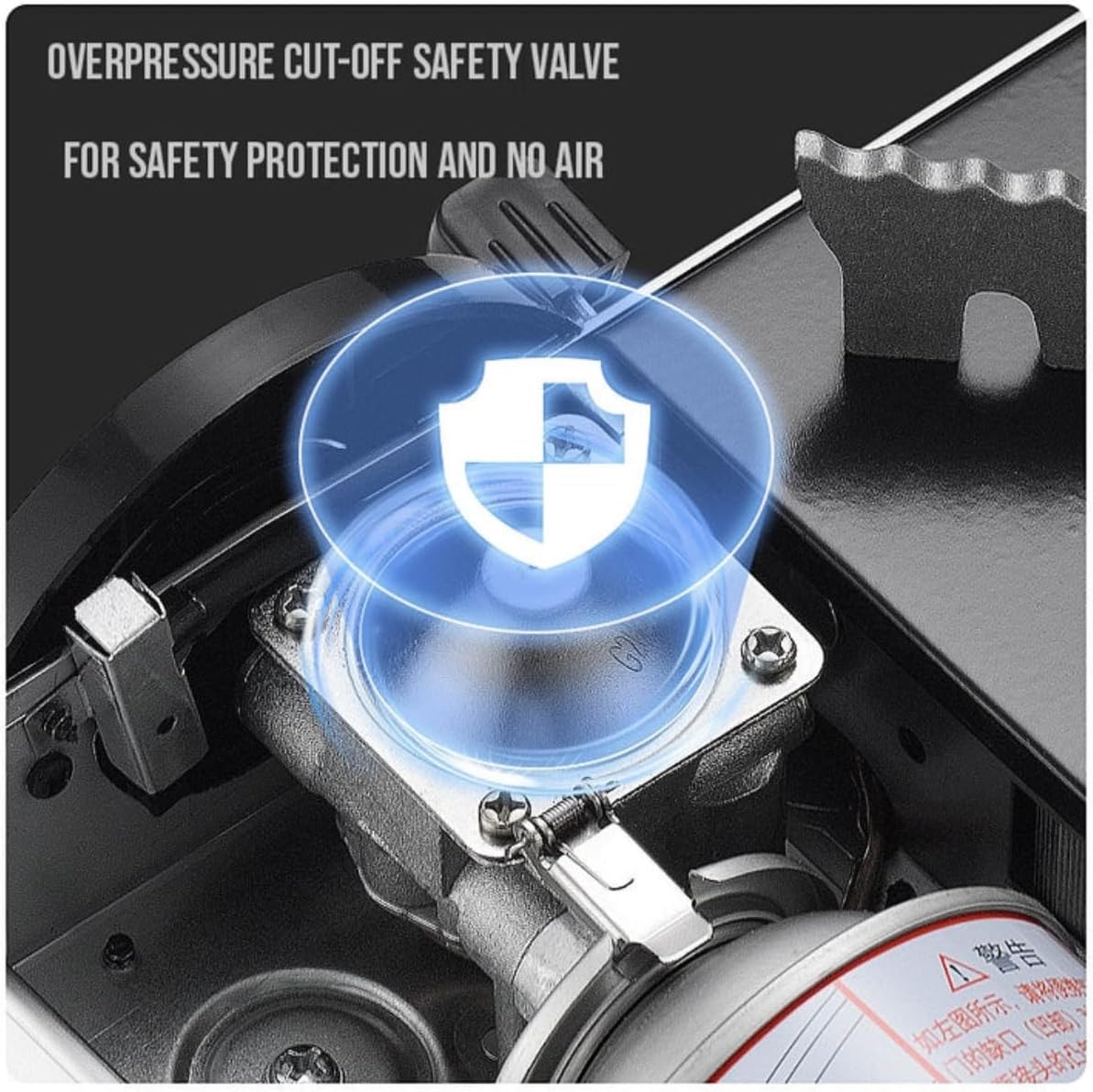 Overpressure cut-off safety valve of Portable Butane Gas Stove on a black background