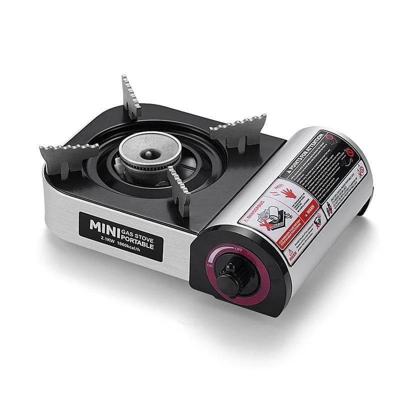Portable gas stove with visible branding on a white background