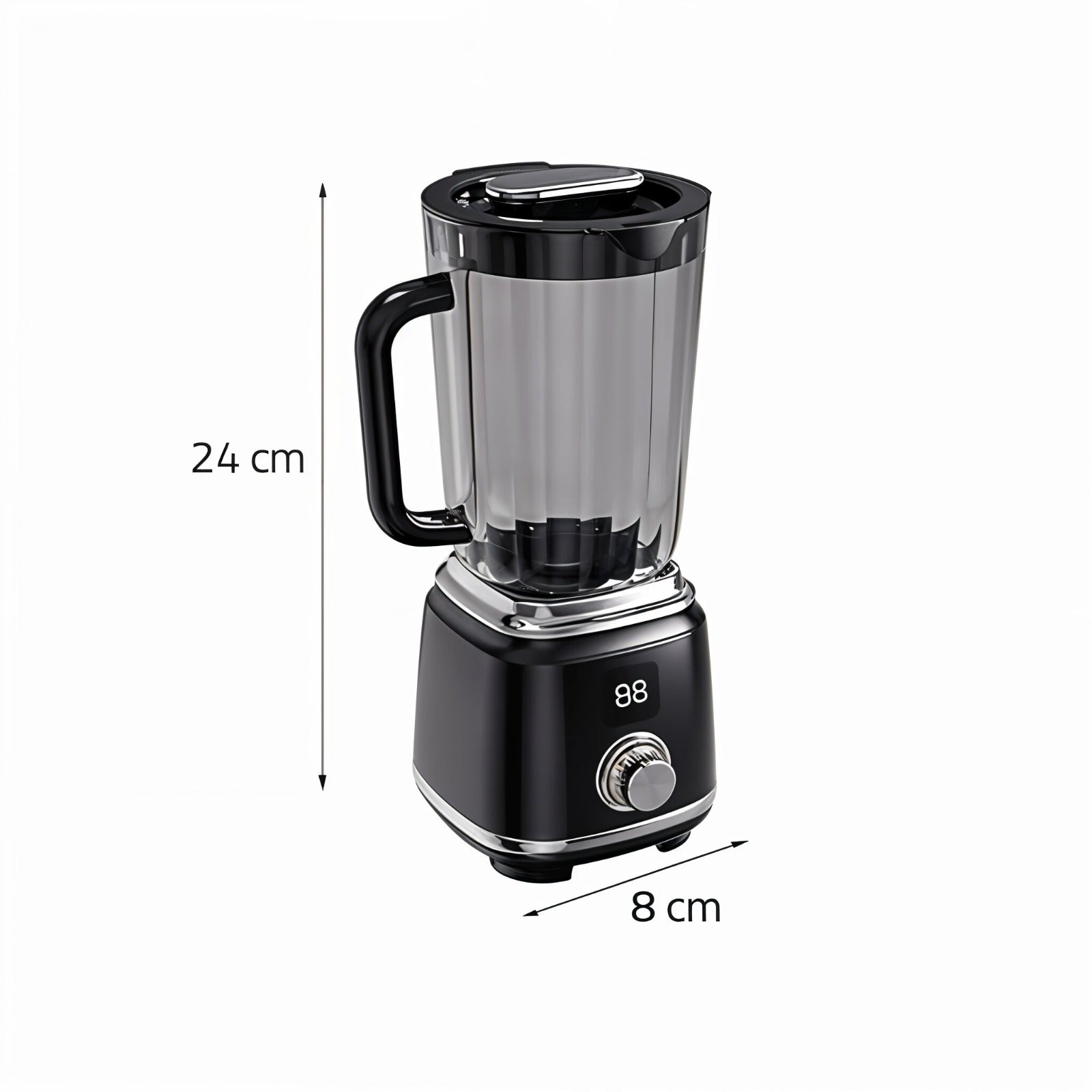 Black Portable Citrus Juicer Blender  with dimensions indicated on a white background