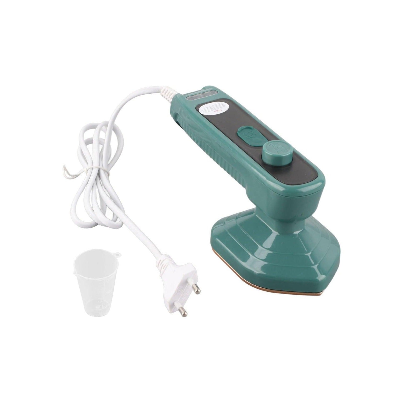 Portable Mini Steam Iron with a cord and plug on a white background