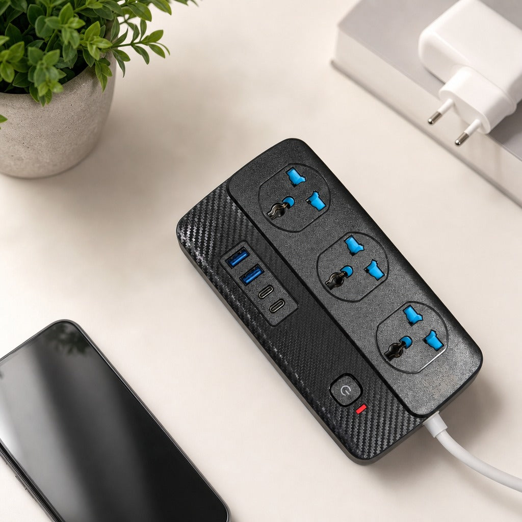 Power Socket Extension with 3 Universal Sockets, 2500W Guard Series Power Strip
