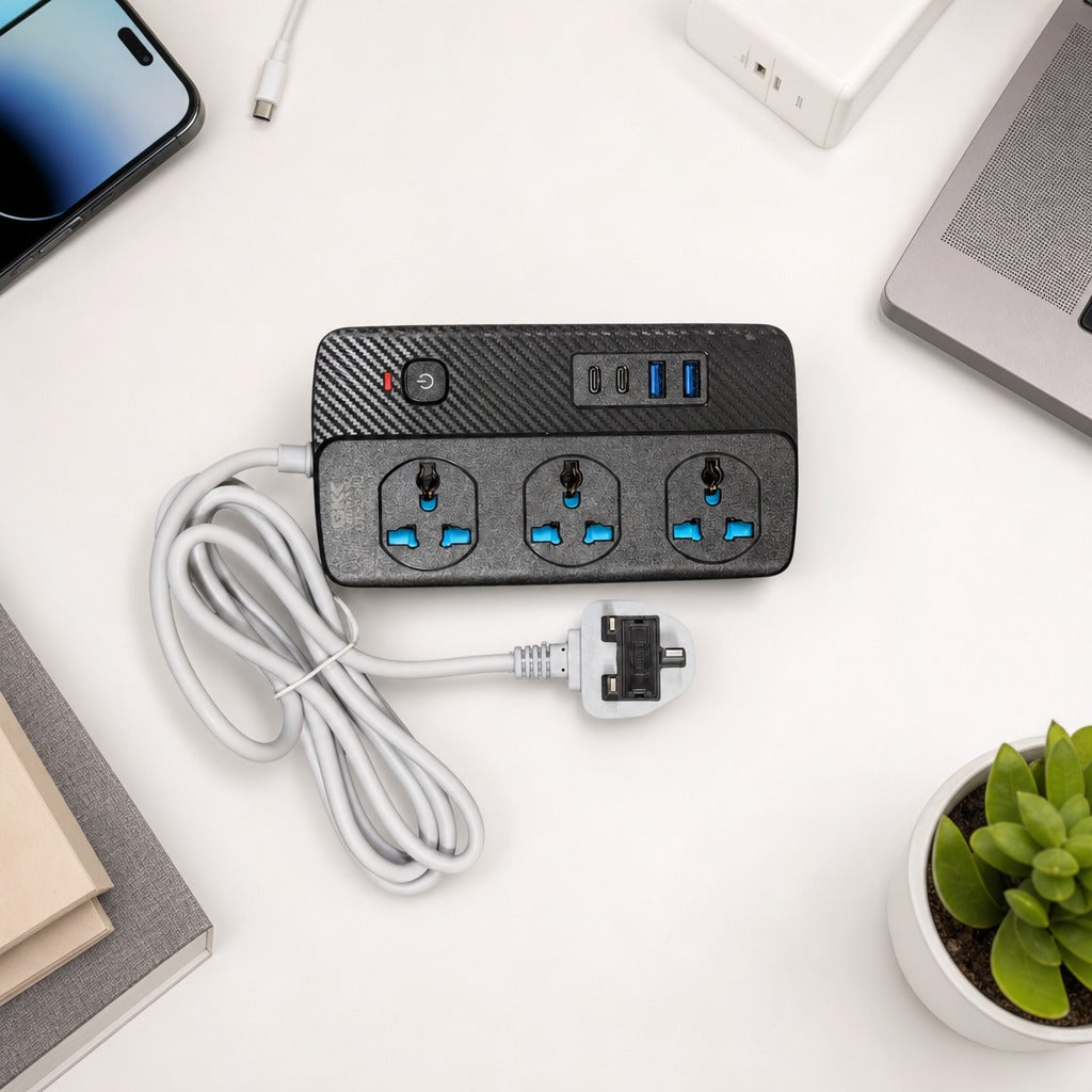 Power Socket Extension with 3 Universal Sockets, 2500W Guard Series Power Strip
