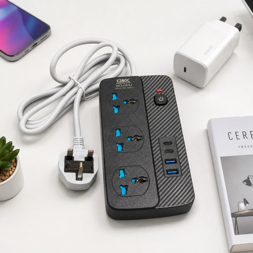 Power Socket Extension with 3 Universal Sockets, 2500W Guard Series Power Strip