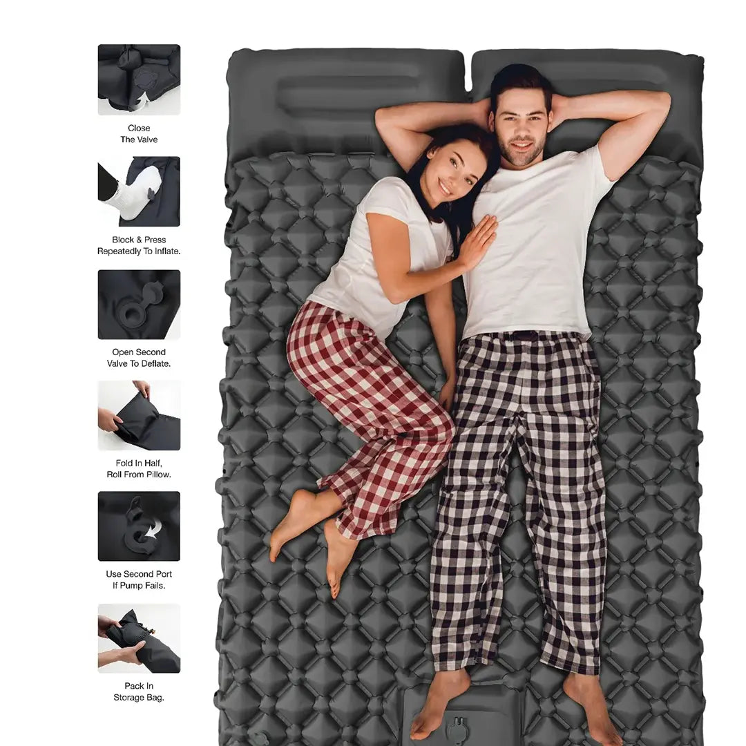 A Couple is Resting On a Green Lion Double Air Bed Inflatable Mattress