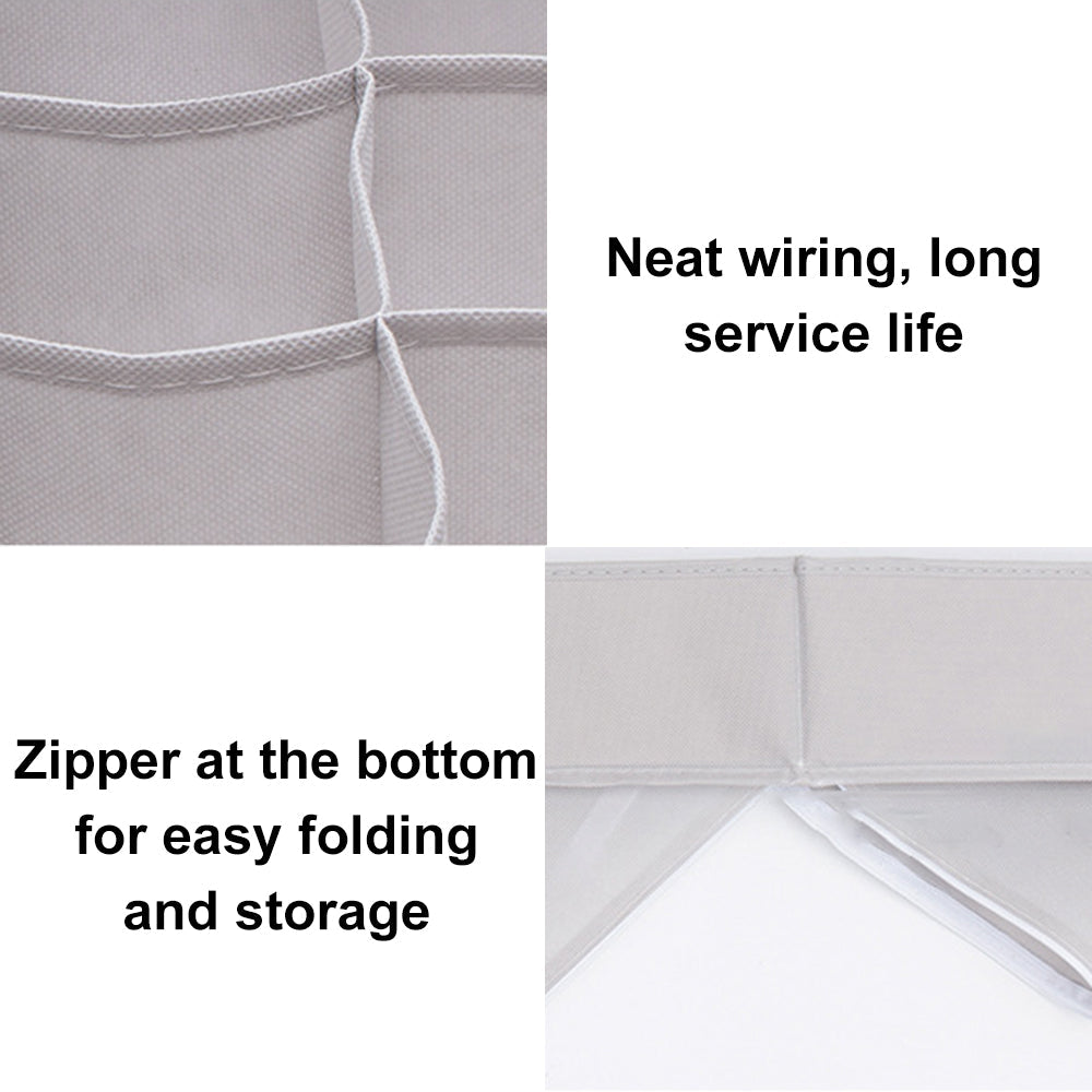 Drawer Organizer Storage Box with text highlighting neat wiring, long service life, and zipper for easy folding and storage.
