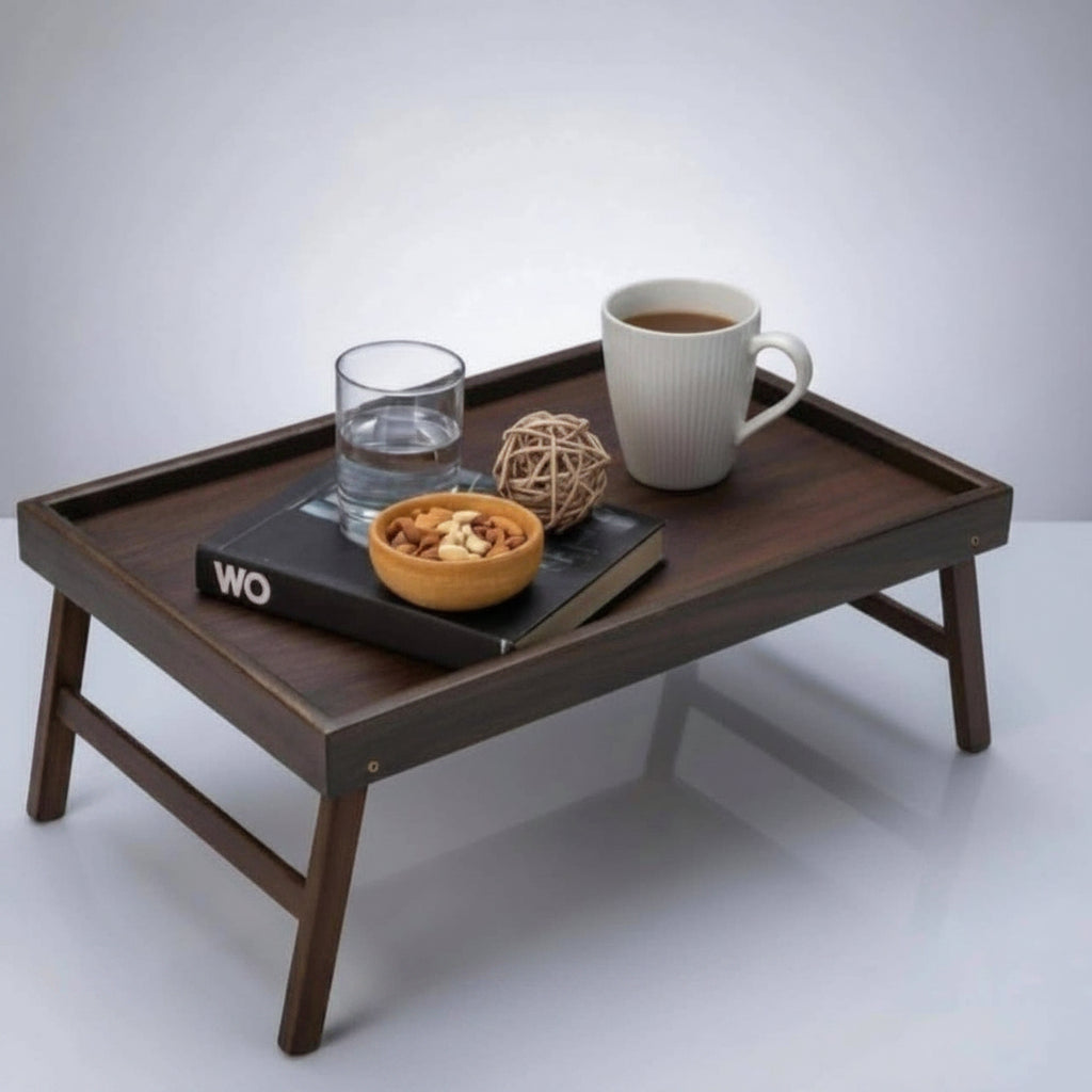 Foldable Wooden Bed Tray Table, Portable Breakfast Serving Tray