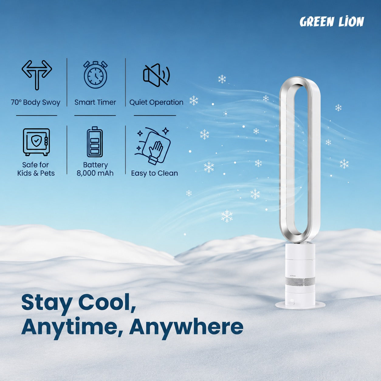 Green Lion Rechargeable Air Cooler, 8000mAh Portable Bladeless Air Cooler - GL-CL36A