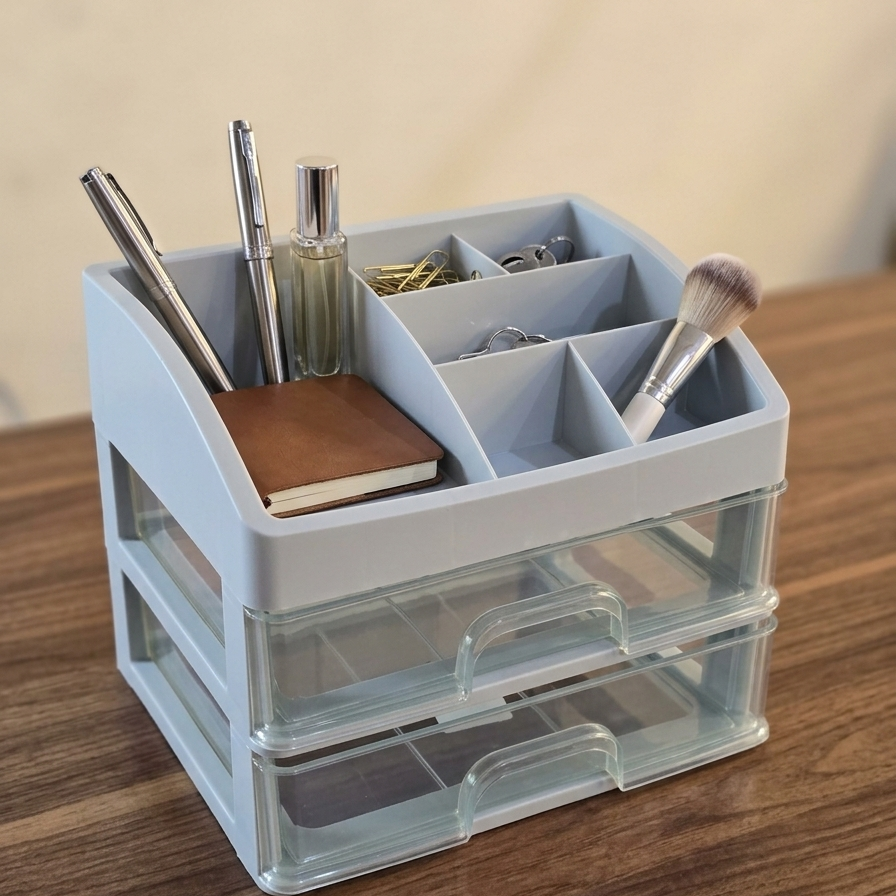 Multi-Compartment Makeup Organizer, Desktop Cosmetic & Accessories Storage Box