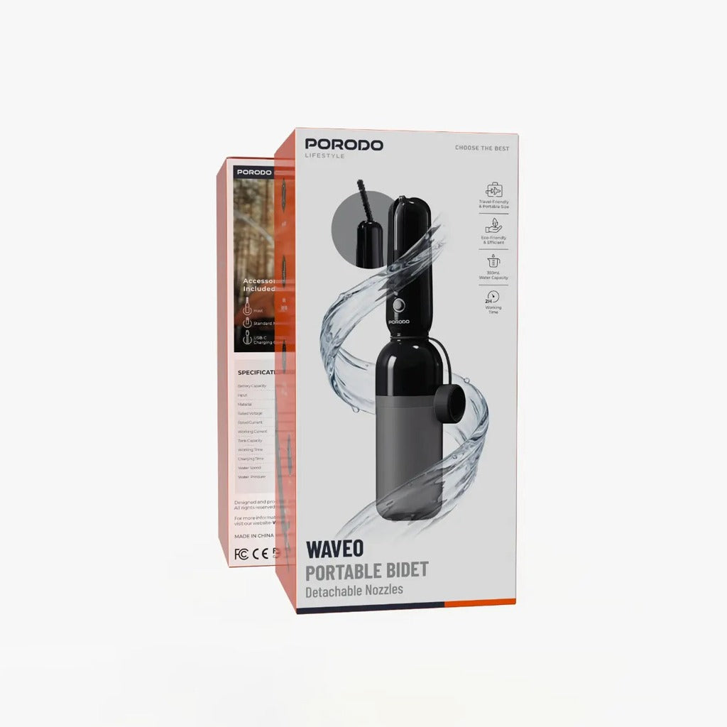 PORODO Waveo Portable Bidet, USB-C Rechargeable Travel Bidet 350ml - PDLFSTSW001