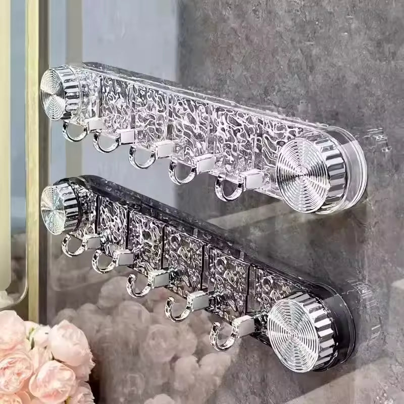 A Wall Mounted Suction Hook Holder is Fixed on a Wall.