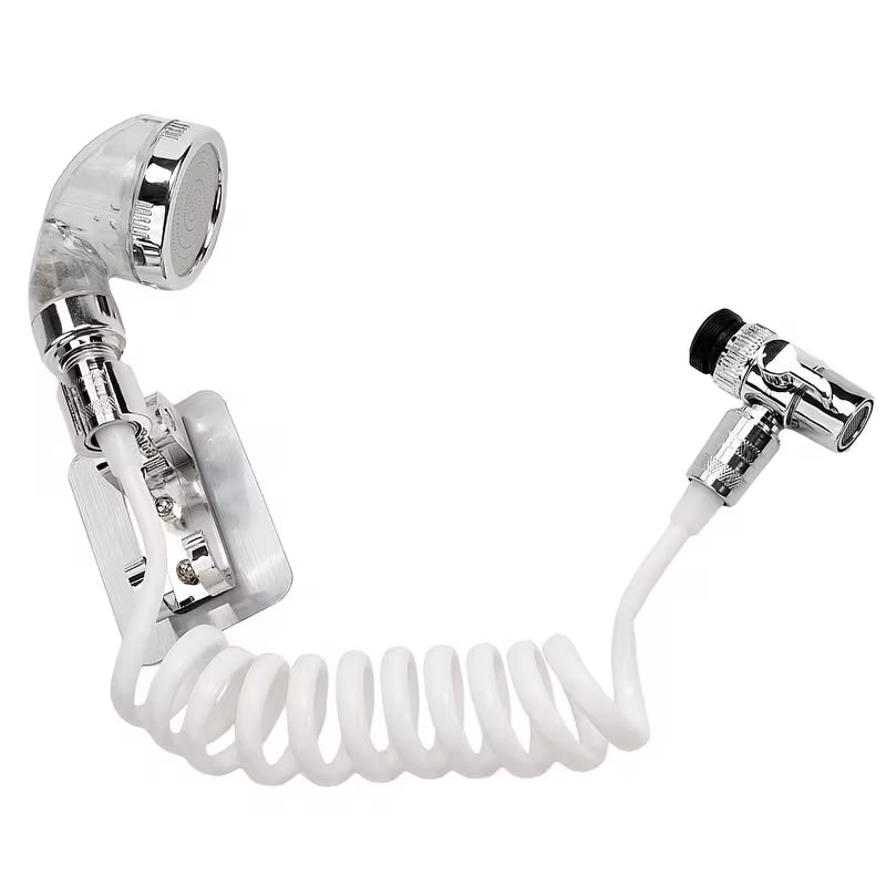 Wash Basin Handheld Shower Set with white coiled hose on a white background.
