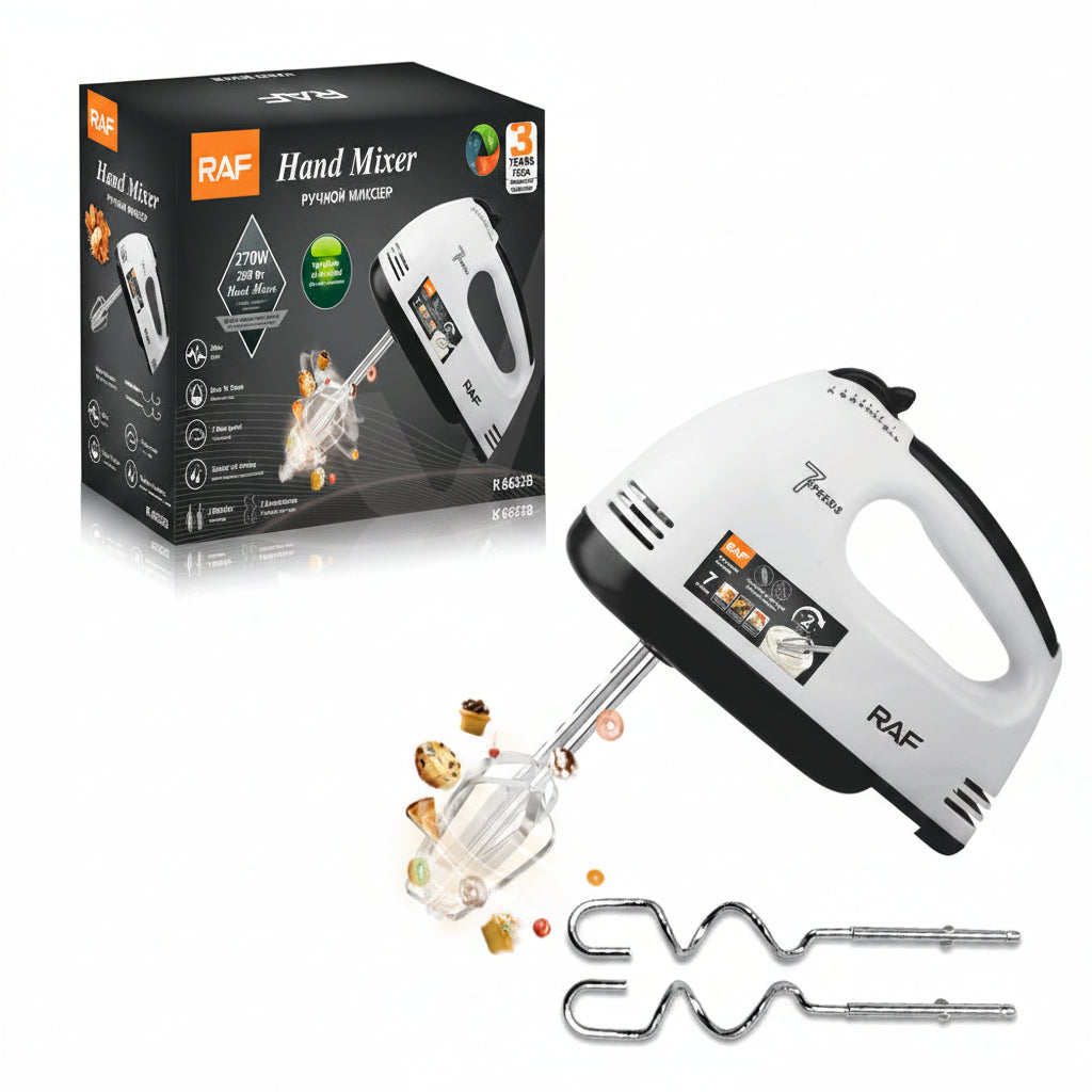 RAF 270W Hand Mixer, Electric Kitchen Mixer with Dough Hooks & Beaters - R.6633