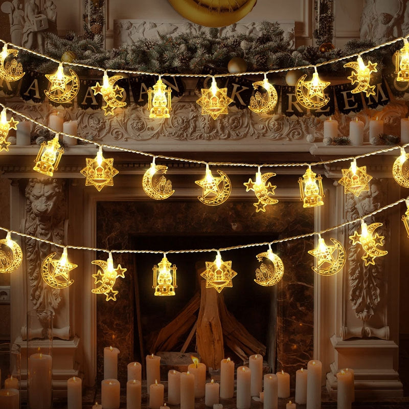 Ramadan Eid LED String Lights are Hanged inside a home.