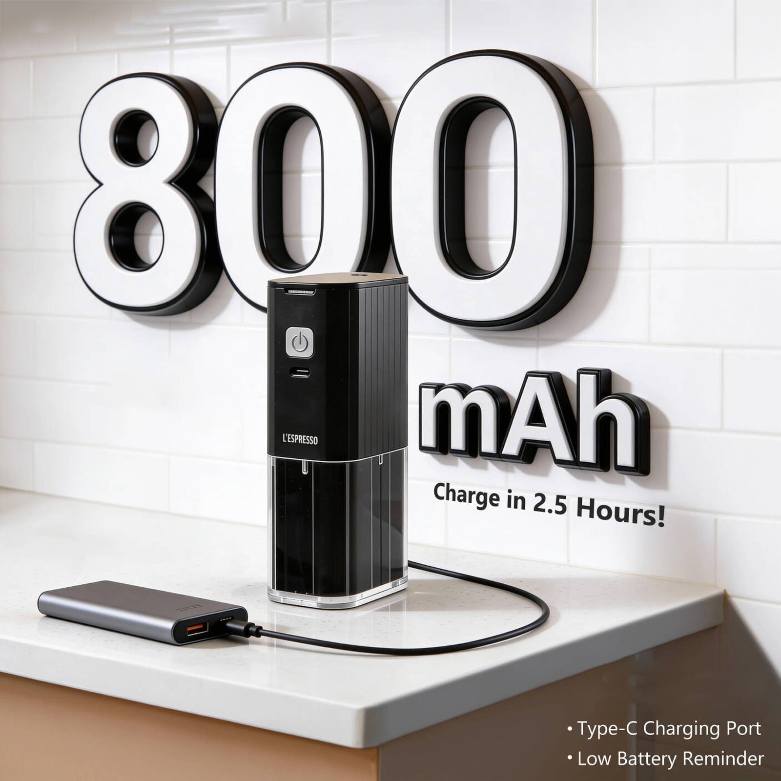 LEPRESSO JetGrind Rechargeable Coffee Grinder, Electric Coffee Bean Grinder