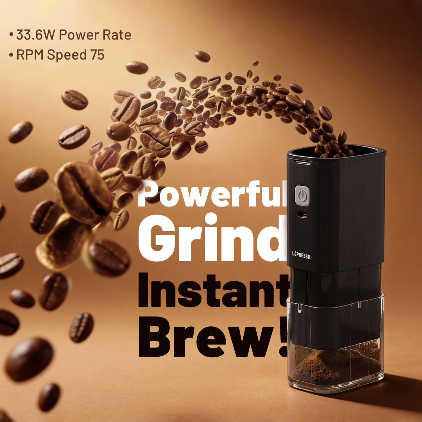 LEPRESSO JetGrind Rechargeable Coffee Grinder, Electric Coffee Bean Grinder