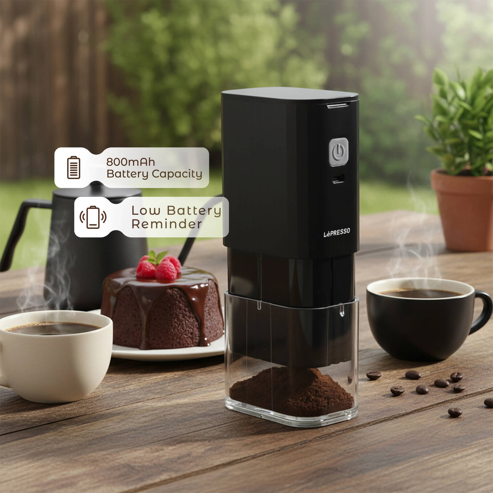 LEPRESSO JetGrind Rechargeable Coffee Grinder, Electric Coffee Bean Grinder