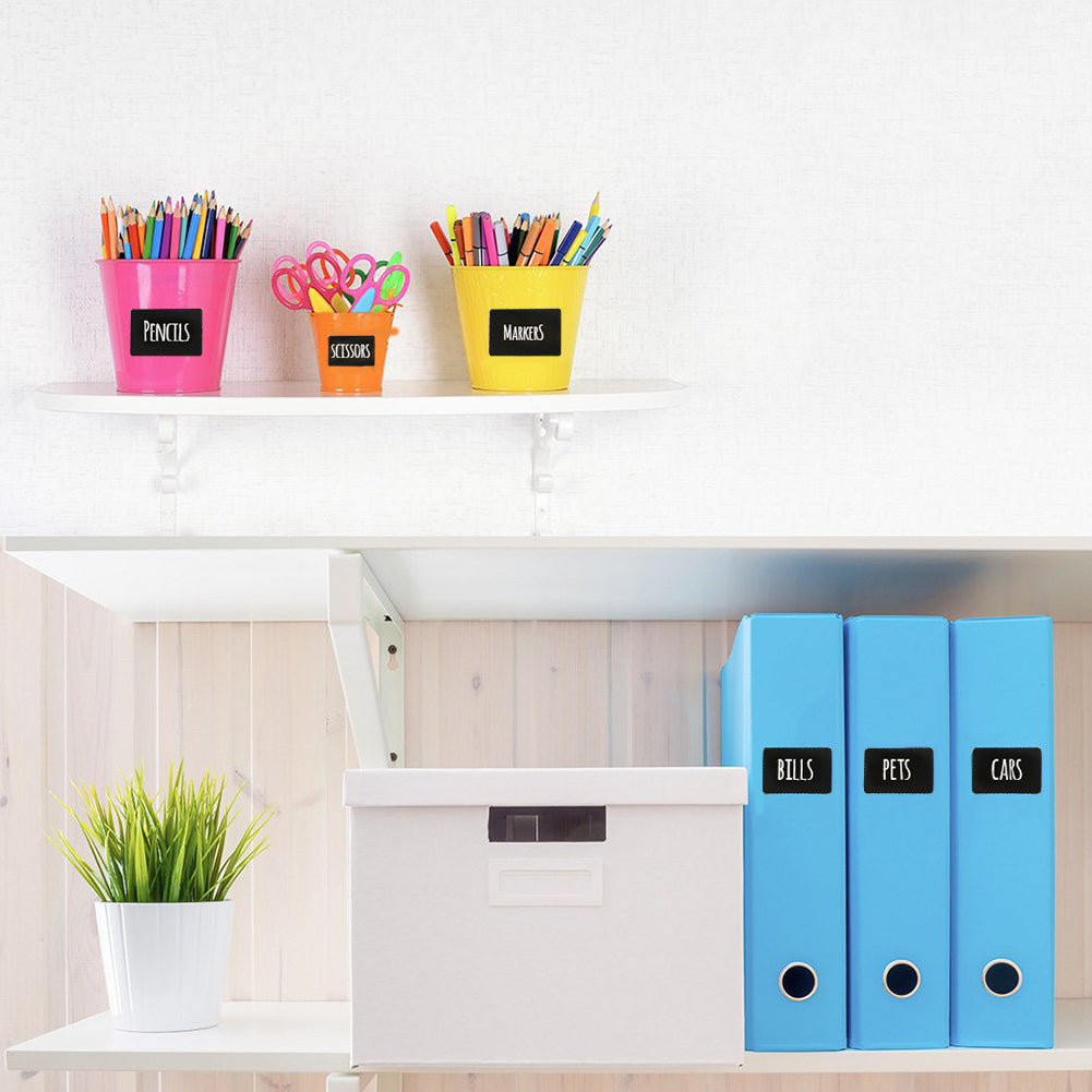 Reusable Black Chalkboard Labels Roll pasted on some items with their names