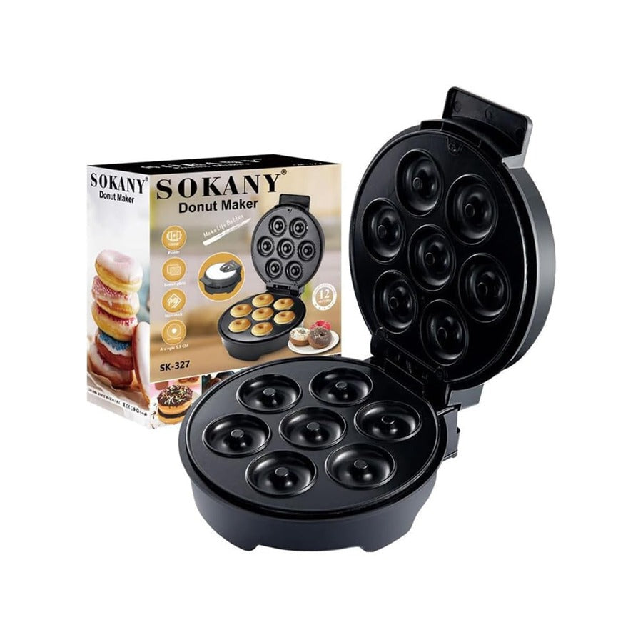 SOKANY Donut Maker with open lid and packaging on a white background