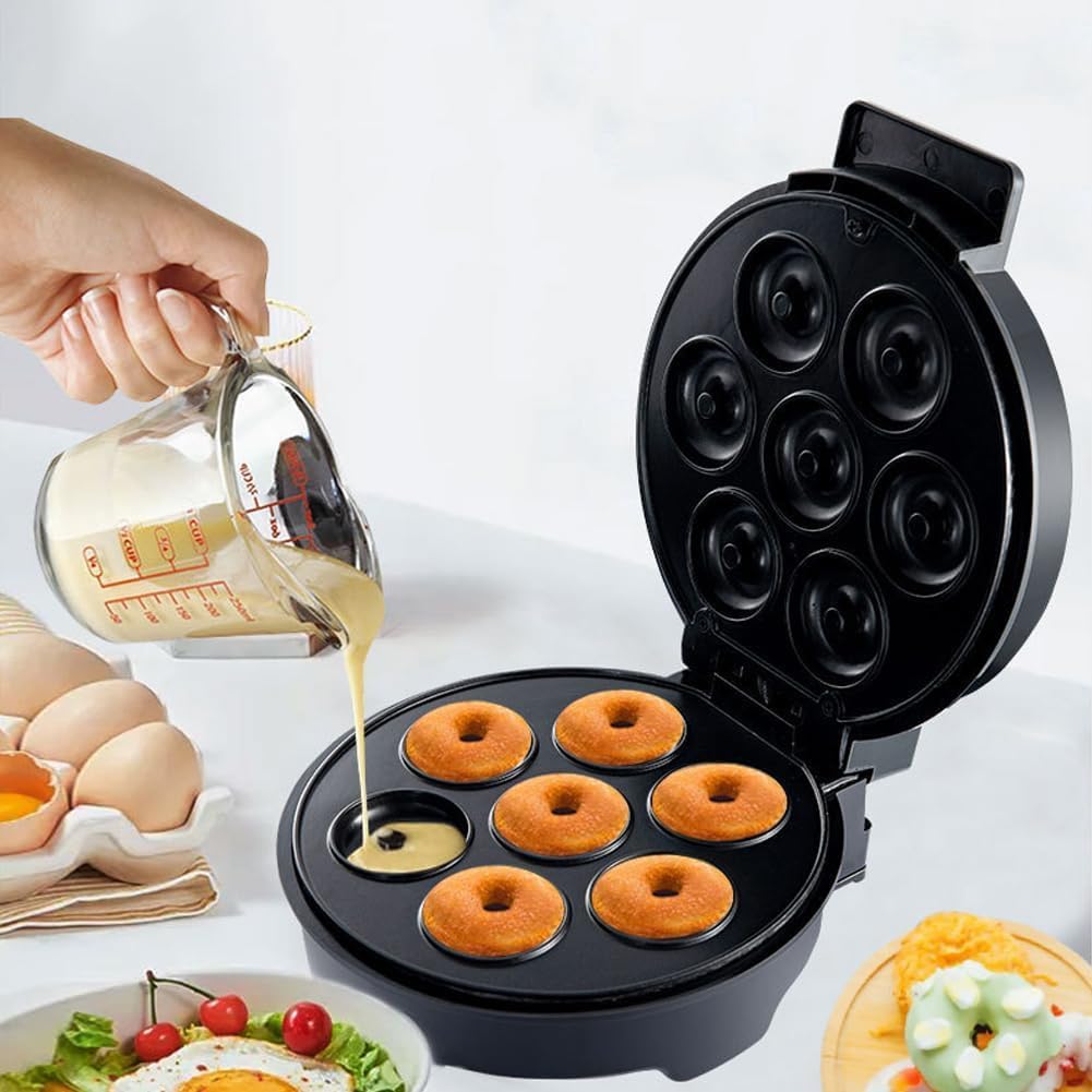 SOKANY Donut Maker with donuts being made and a hand pouring batter.