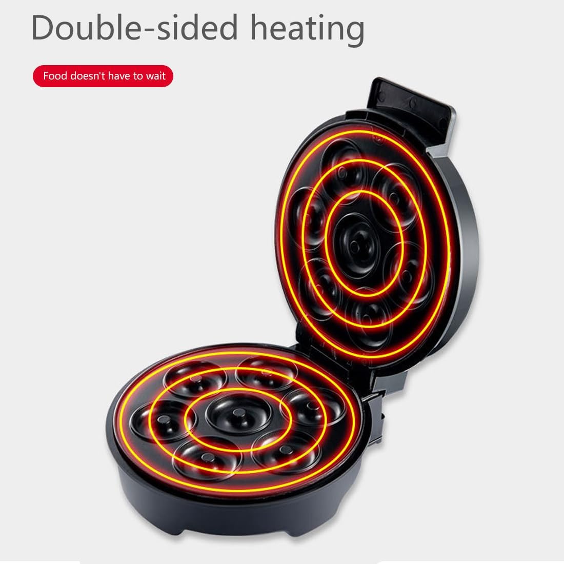Double-sided heating element of SOKANY Donut Maker with glowing coils on a white background