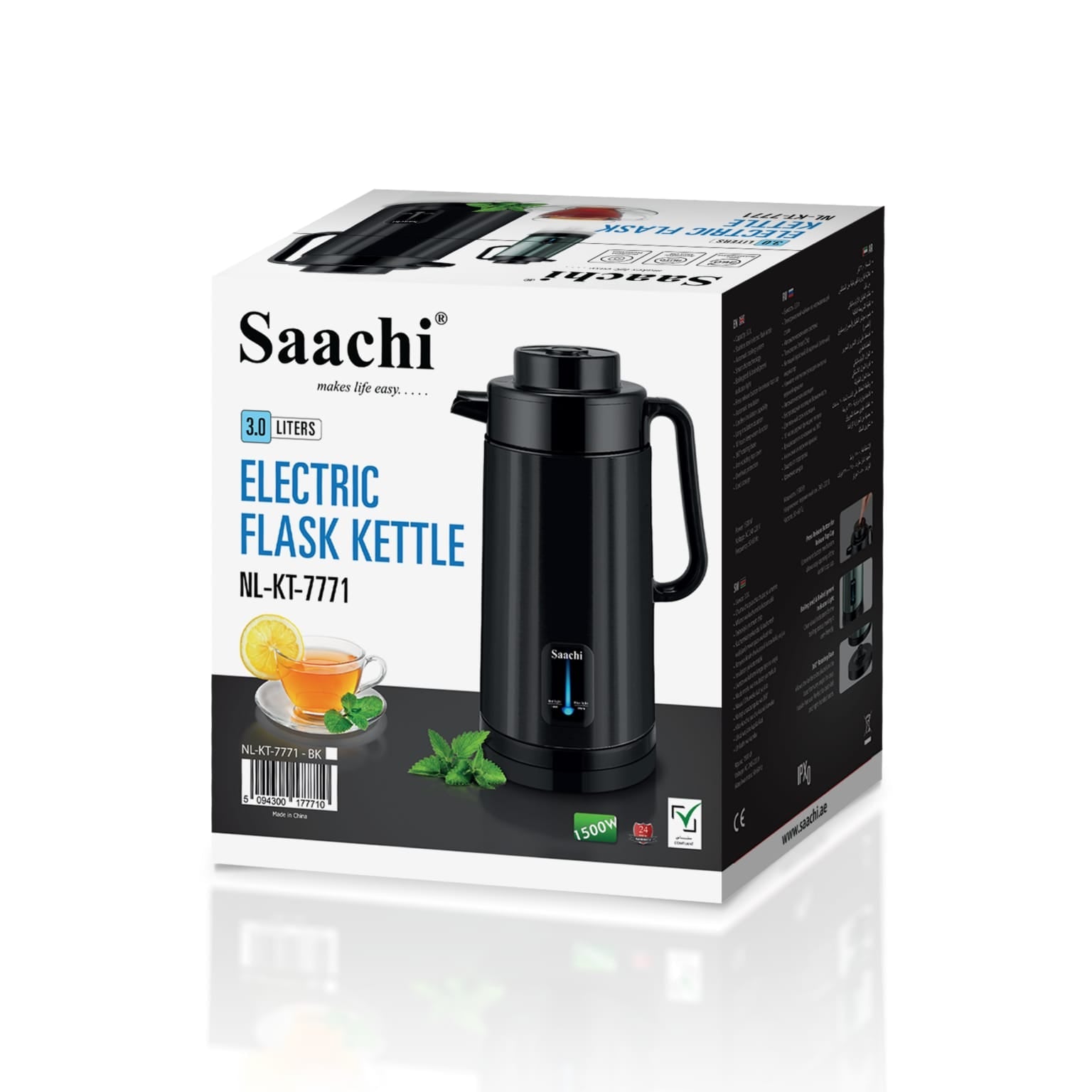 Package Of Saachi 3.0 Liters Electric Flask Kettle NL-KT-7771.