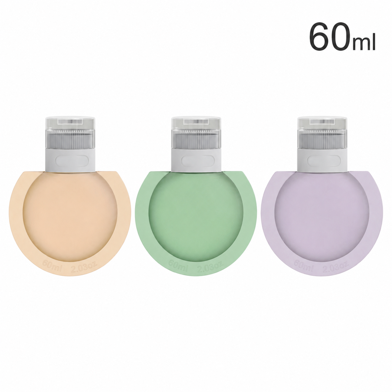 Silicone Travel Bottle Set with caps on a white background, labeled '60ml'.